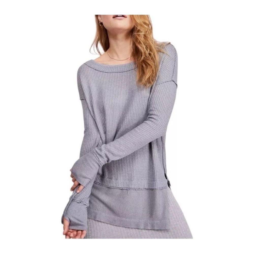 Free People We The Free North Shore Thermal Top Womens XS Gray Viscose Oversized